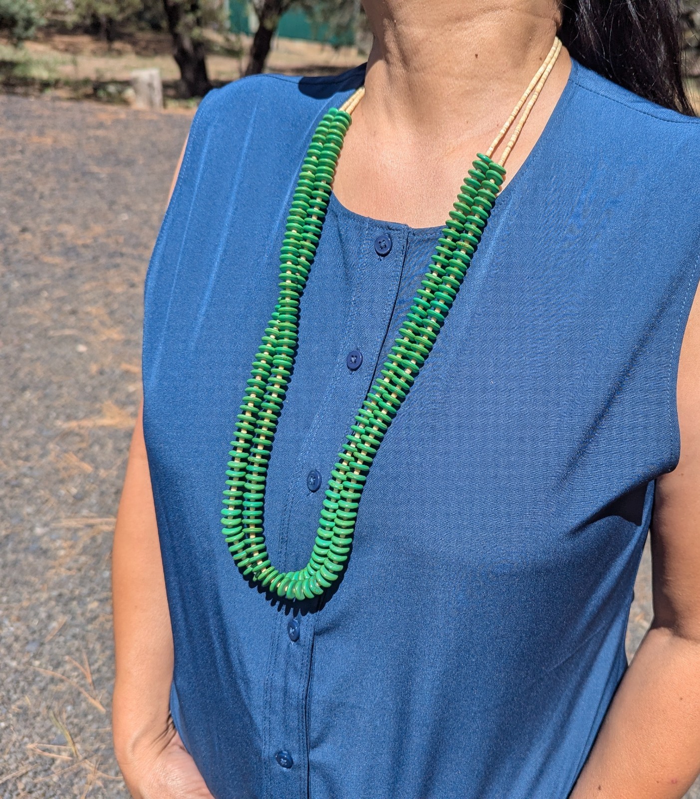 Navajo Necklace Gaspeite Discs 2 Strand Heishi  Handmade Jewelry