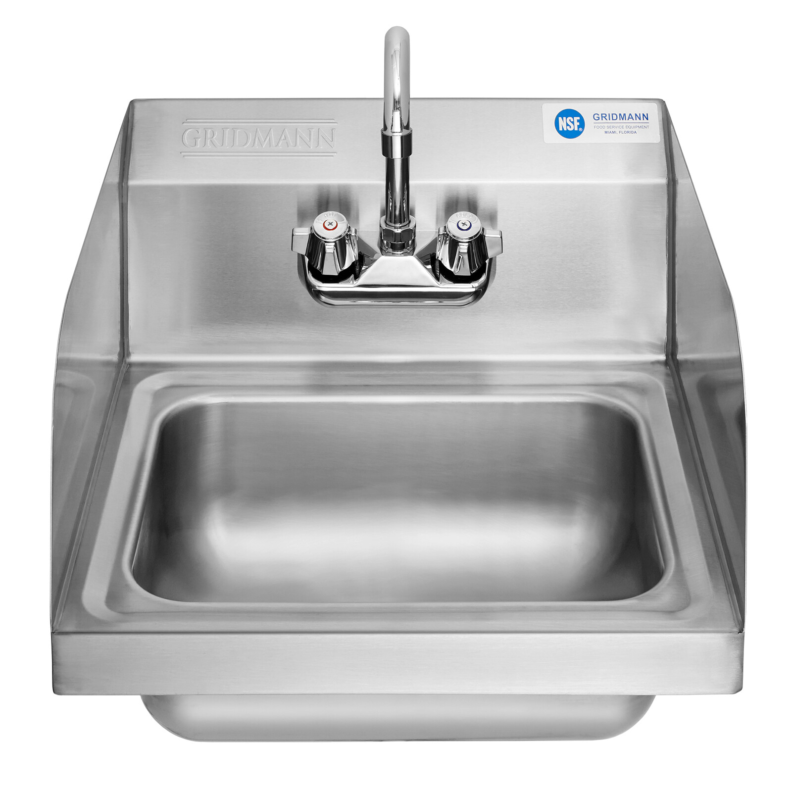 Wall Mount Hand Wash Sink - Commercial Kitchen Stainless Steel w Side Splashes