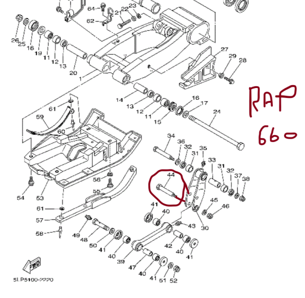 YAMAHA SWINGARM, REAR SHOCK LINKAGE BOLT 350 BANSHEE, RAPTOR 660, 90109-10654-00