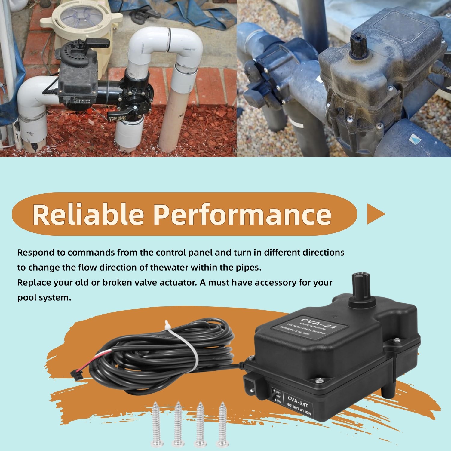 for Pentair Compool, Jandy/Zodiac,Hayward 263045 CVA-24T Valve Actuator 24V