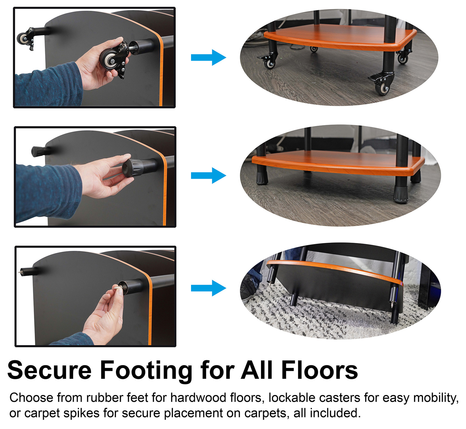 Rockville FLX Classic Wood Adjustable Height 4 Shelf Home Theater A/V Rack Stand