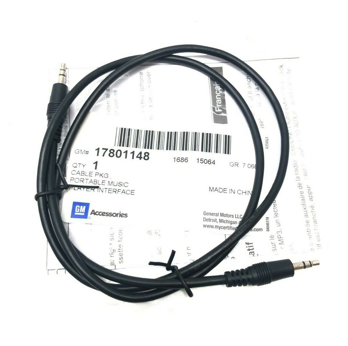 GM 17800596 Audio Interface AUX 3.5mm Cable For Car Cellphone, MP3, or PC
