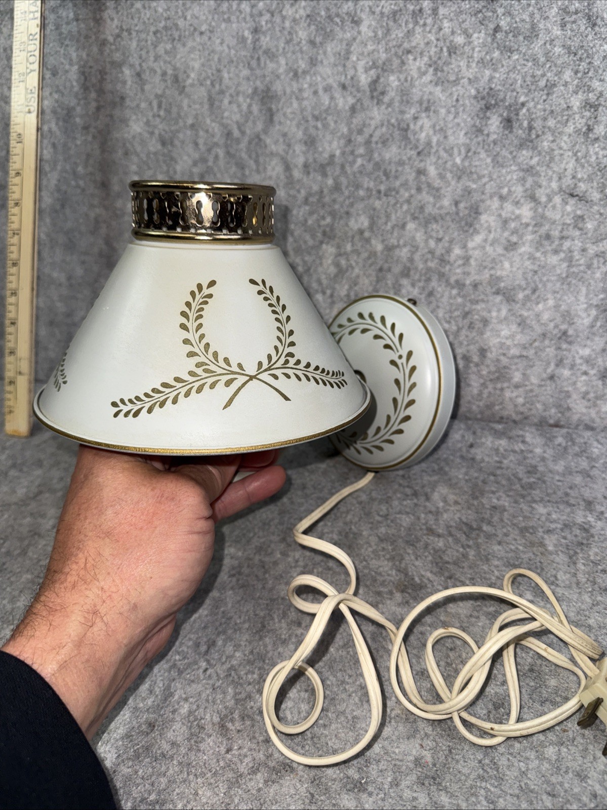 Vintage Tole Toleware Wall Sconce Hanging Metal Plug In Shade Works