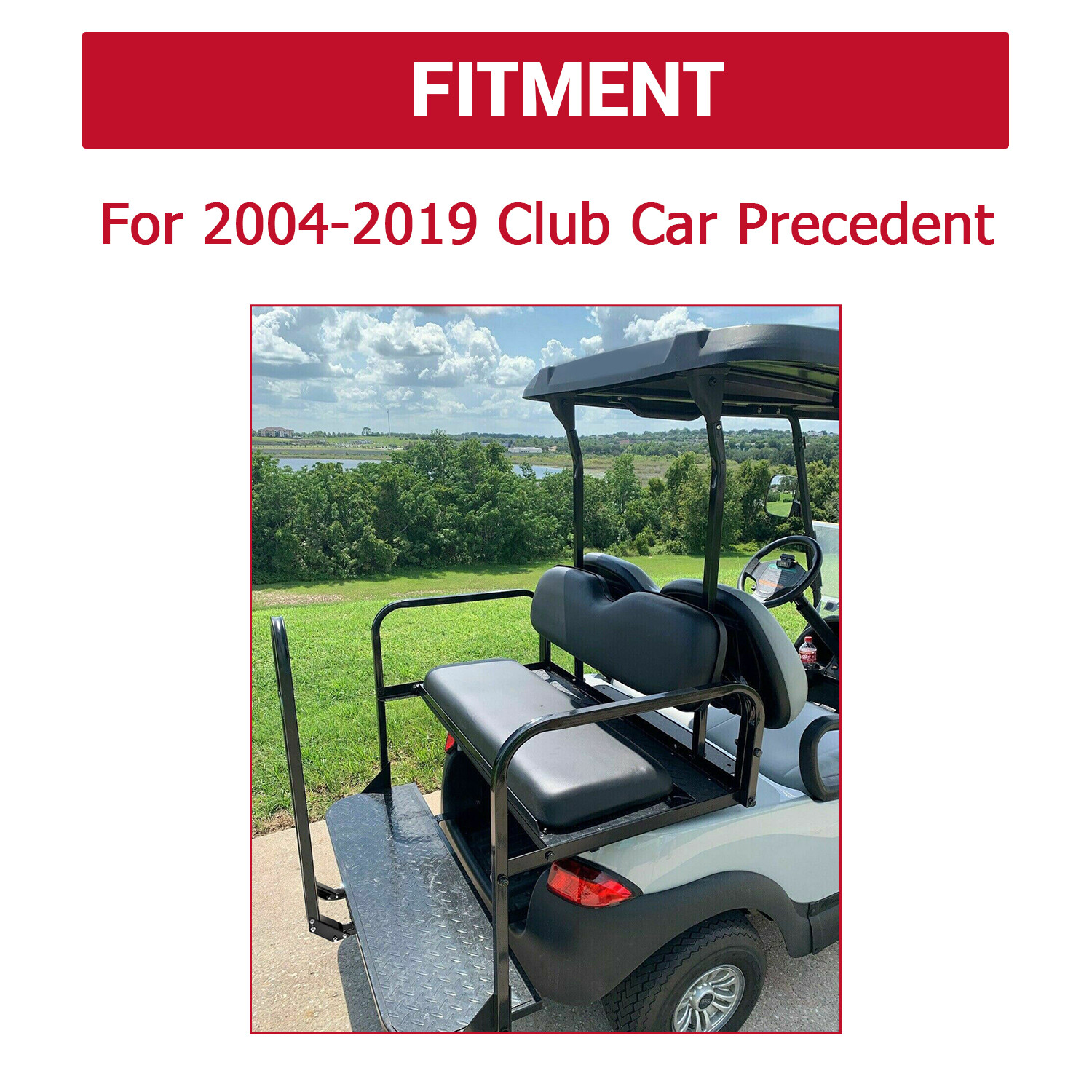 For Club Car Precedent Golf Cart Flip Folding Rear Back Seat Kit - Black Seats