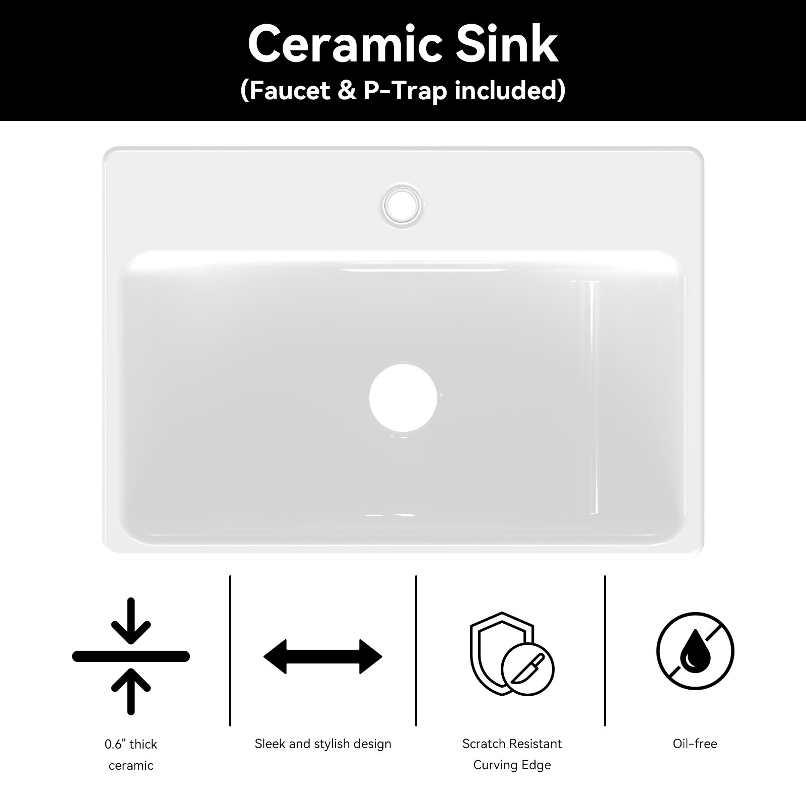 21" White Wall Mounted Vessel Sink Floating Ceramic Basin Bowl w/ Bracket Faucet