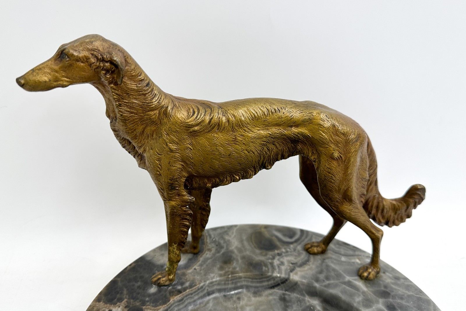 Franz Bergmann Austrian Gilt Bronze and Grey Agate Borzoi Dog Tray c1920