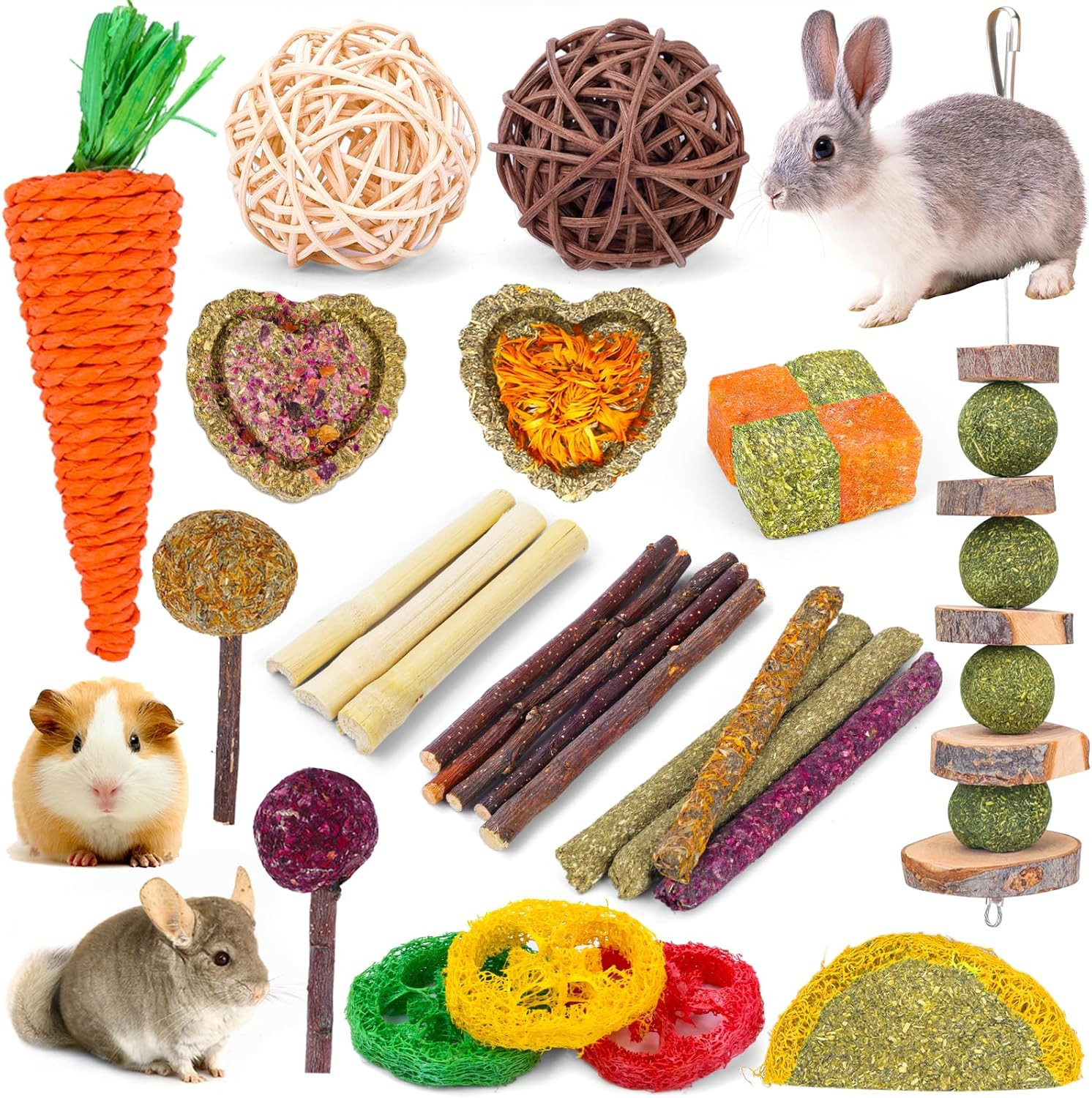 VESPRO Rabbit Bunny Toys for Rabbits Hamster Guinea Pig Toys Natural Timothy Hay