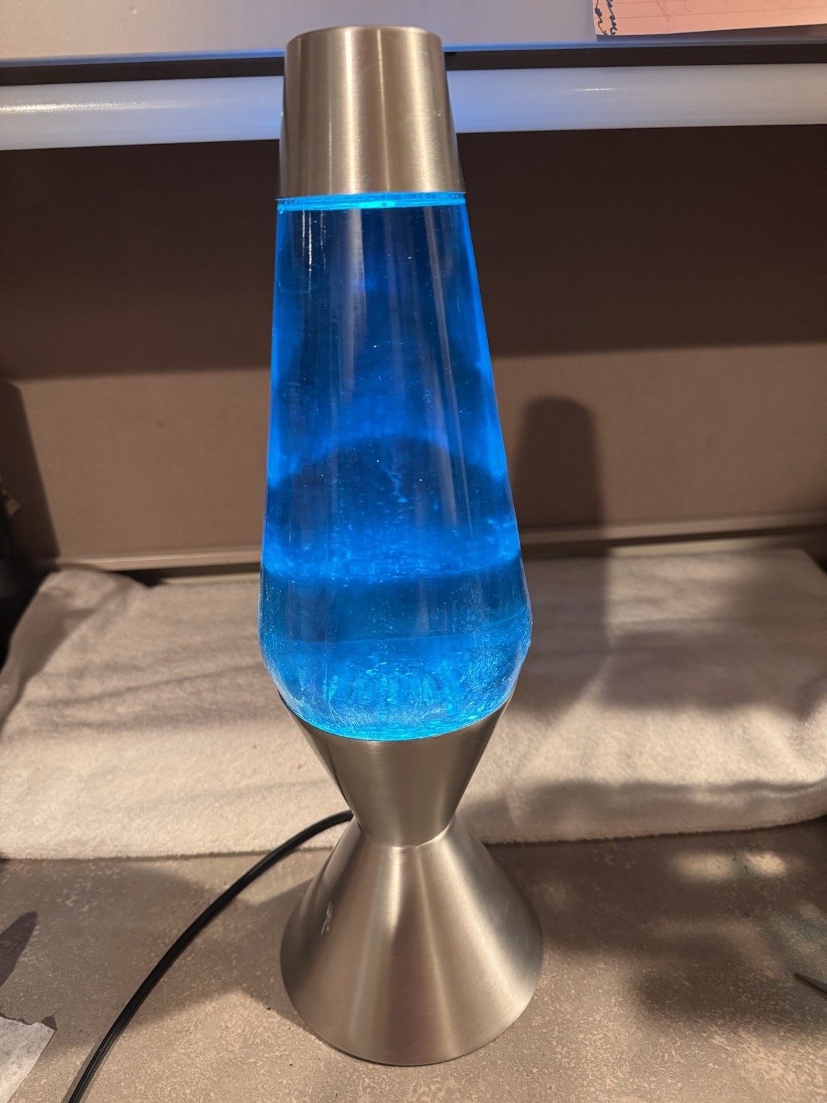 VINTAGE 16" Lava Lamp Solid Silver Base with Blue Liquid And Silver Glitter