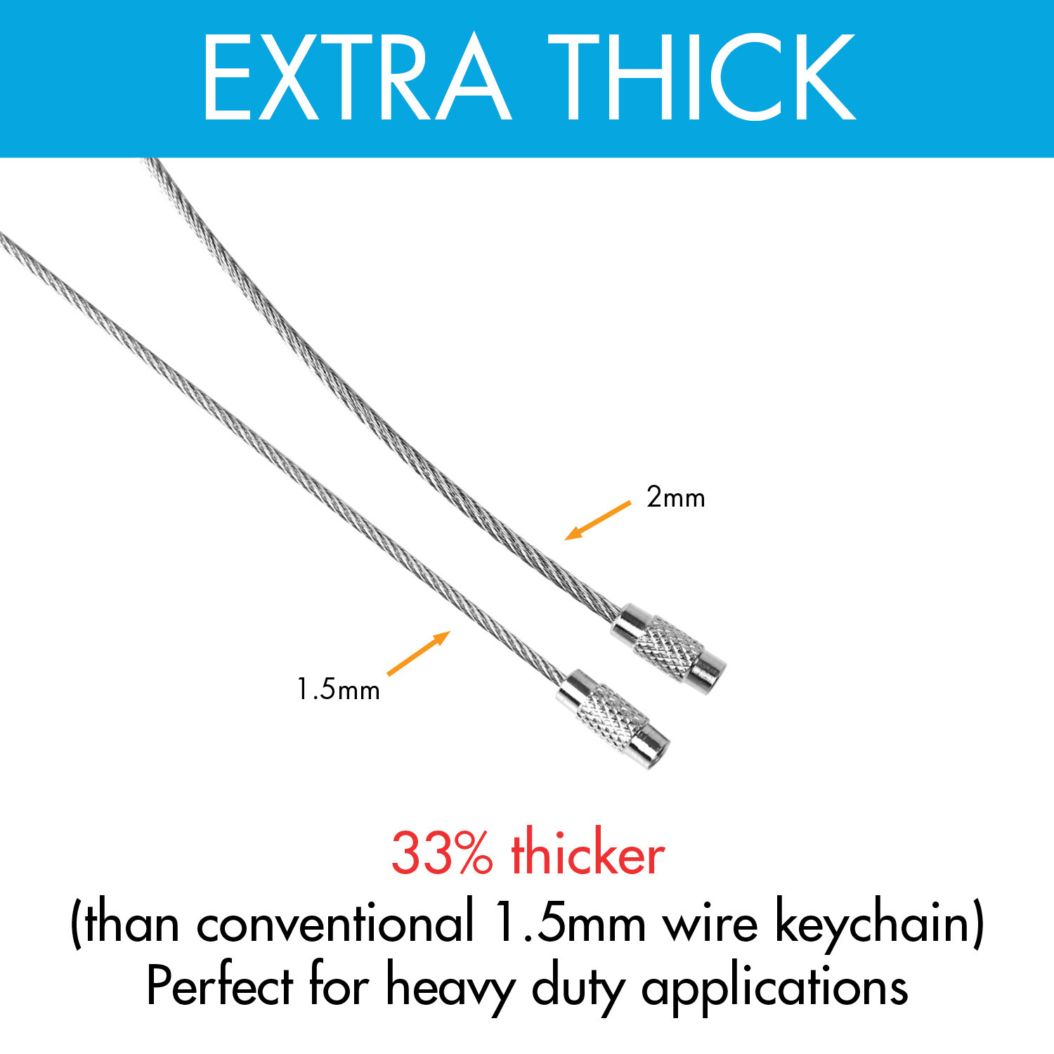 2mm Stainless Steel Wire Keychain 6.3" Aircraft Cable Key Ring Luggage Loops