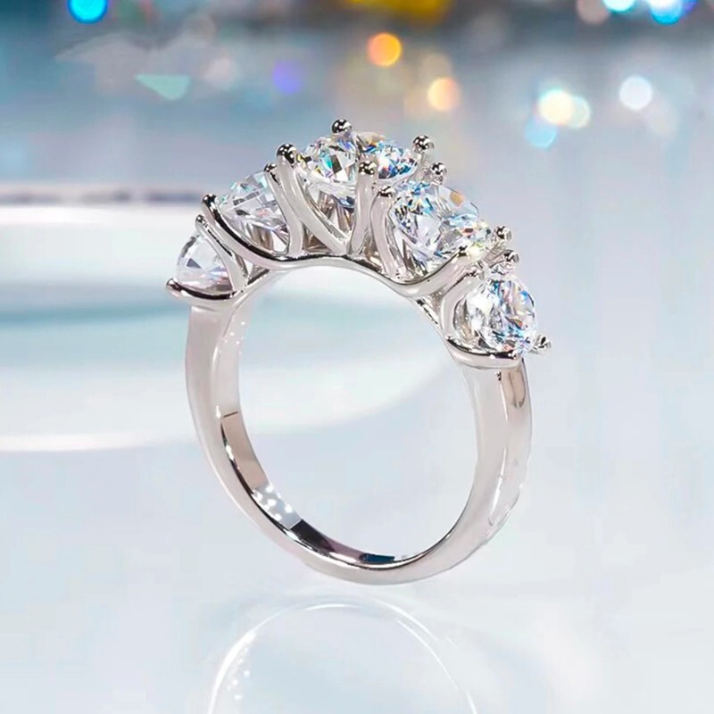 3.60CT Moissanite Wedding Anniversary Ring 5 Stone Round Cut 925 Sterling Silver