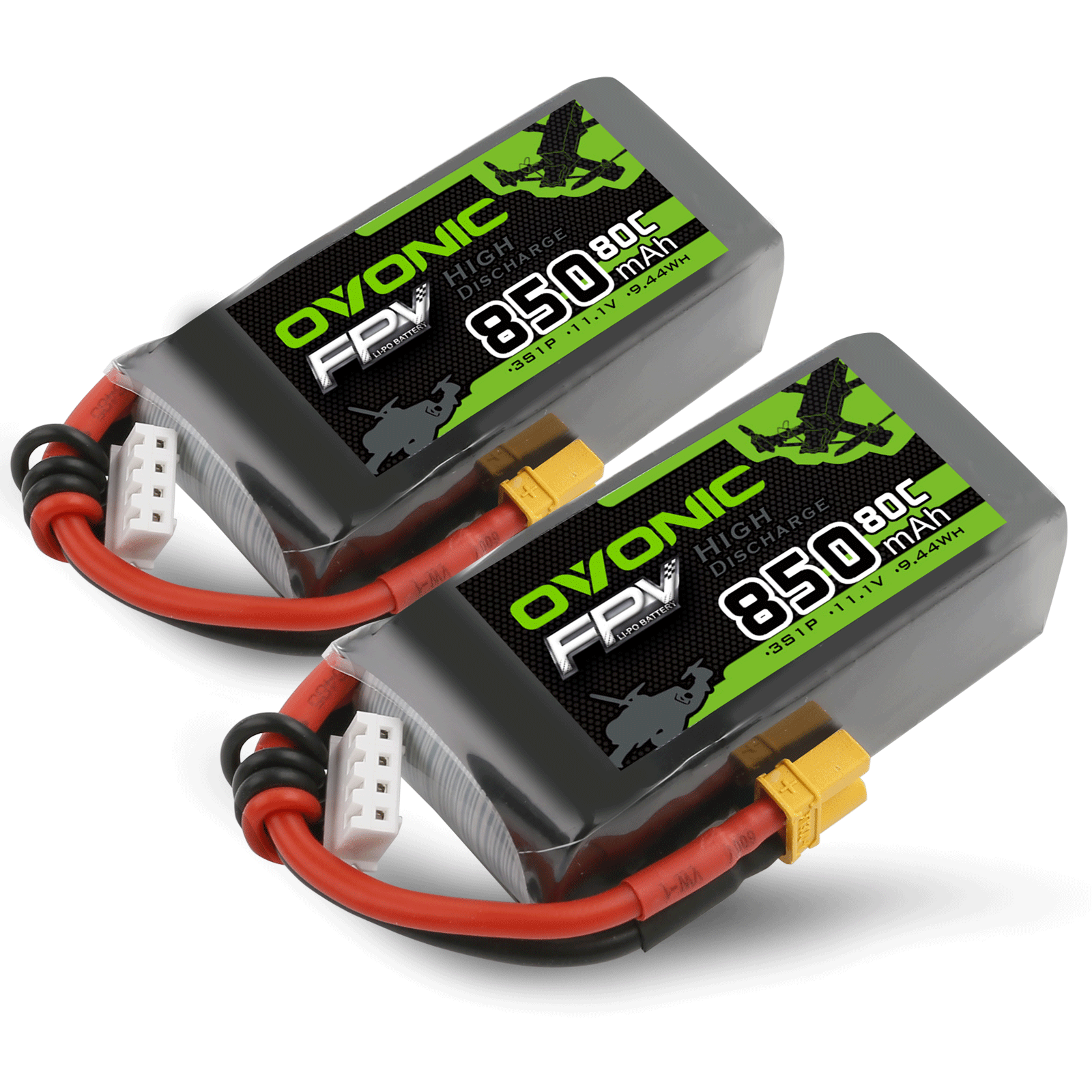 2x Ovonic 11.1V 80C 3S 850mAh Lipo Battery XT30 For FPV Drone Heli Airplane