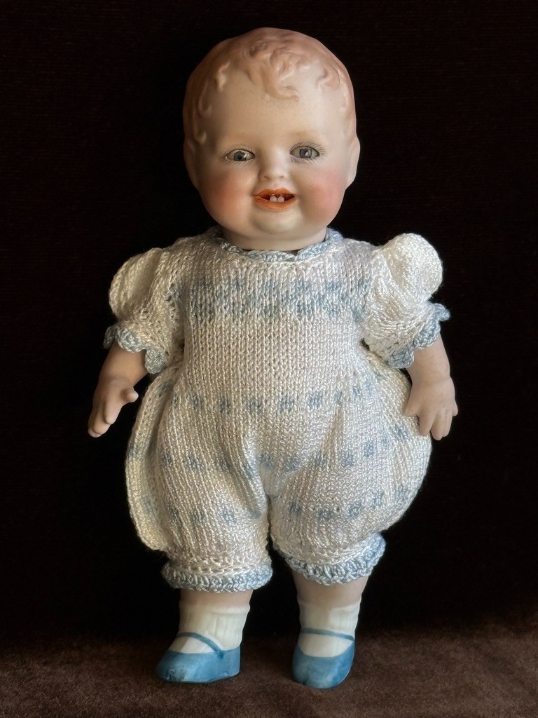 Antique German 4.5" All Bisque Georgene Averill Bonnie Babe Sleepy Eye Baby Doll