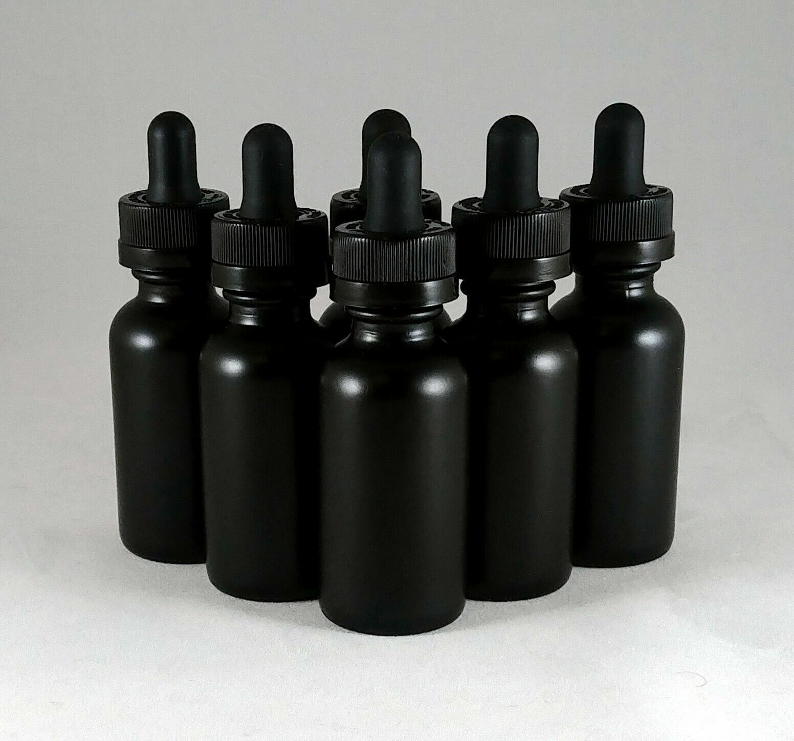 1oz Matte Black Boston Round Glass Bottle w/Dropper,Cap,Sprayer-1,6,12,24 btls