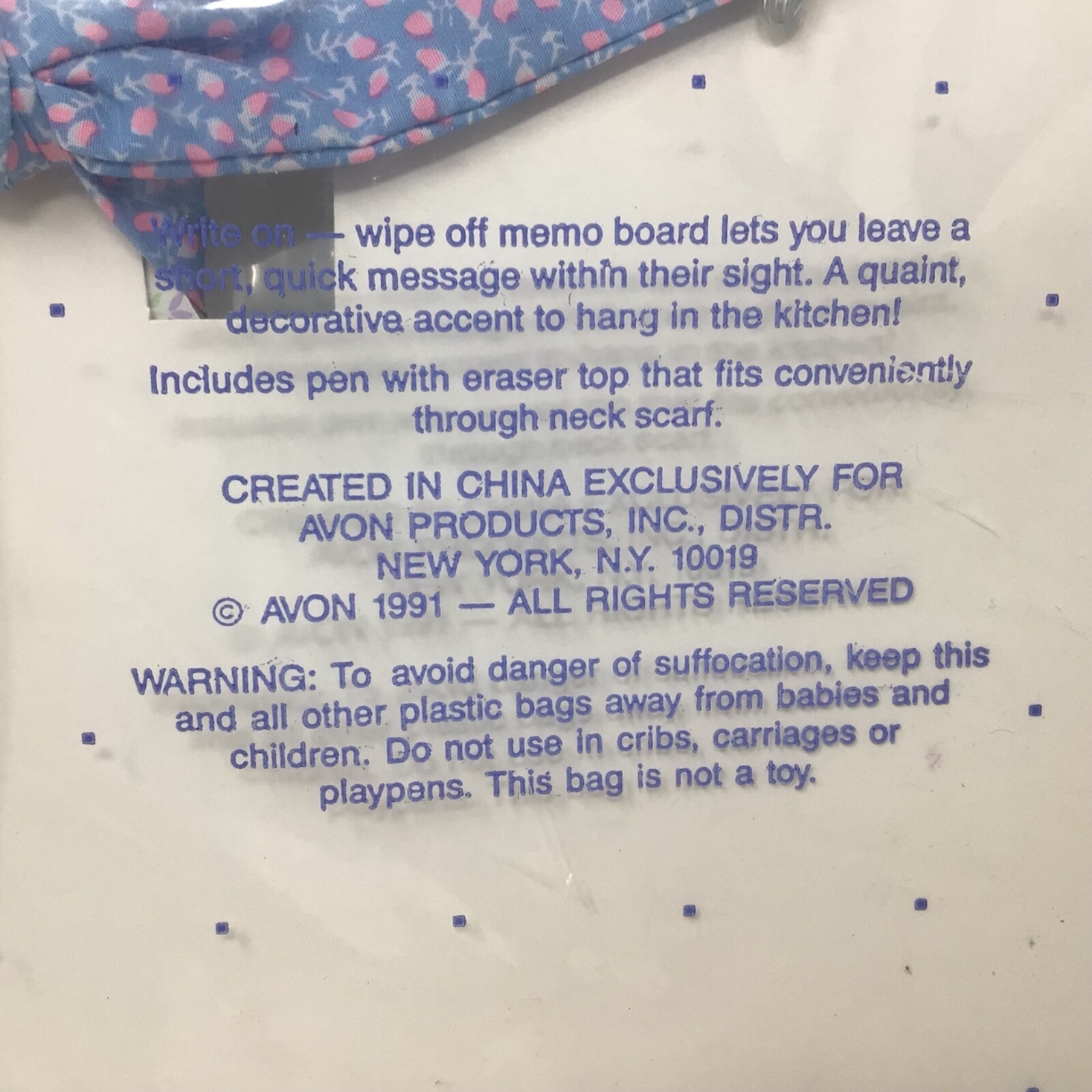 Avon Vintage 1991 The Gift Collection Gabby Goose Memo Board Dry Erase Blue