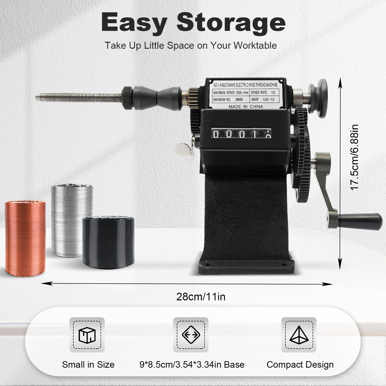 Dual Purpose Manual Coil Winder Machine Counter Wire Coil Winding Tool 0-99999