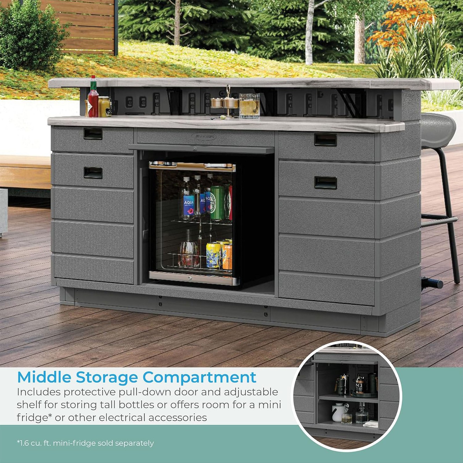 Suncast Backyard Oasis Entertainment Bar with Pull-Out Drawers & Shelves, Marble