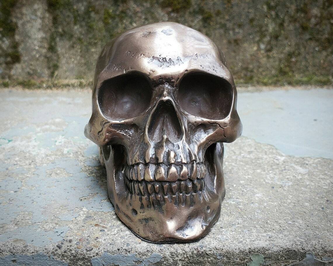 Bronze Skull, Human Skull Décor, Gothic Decor, Halloween, Oddities, Curiosities
