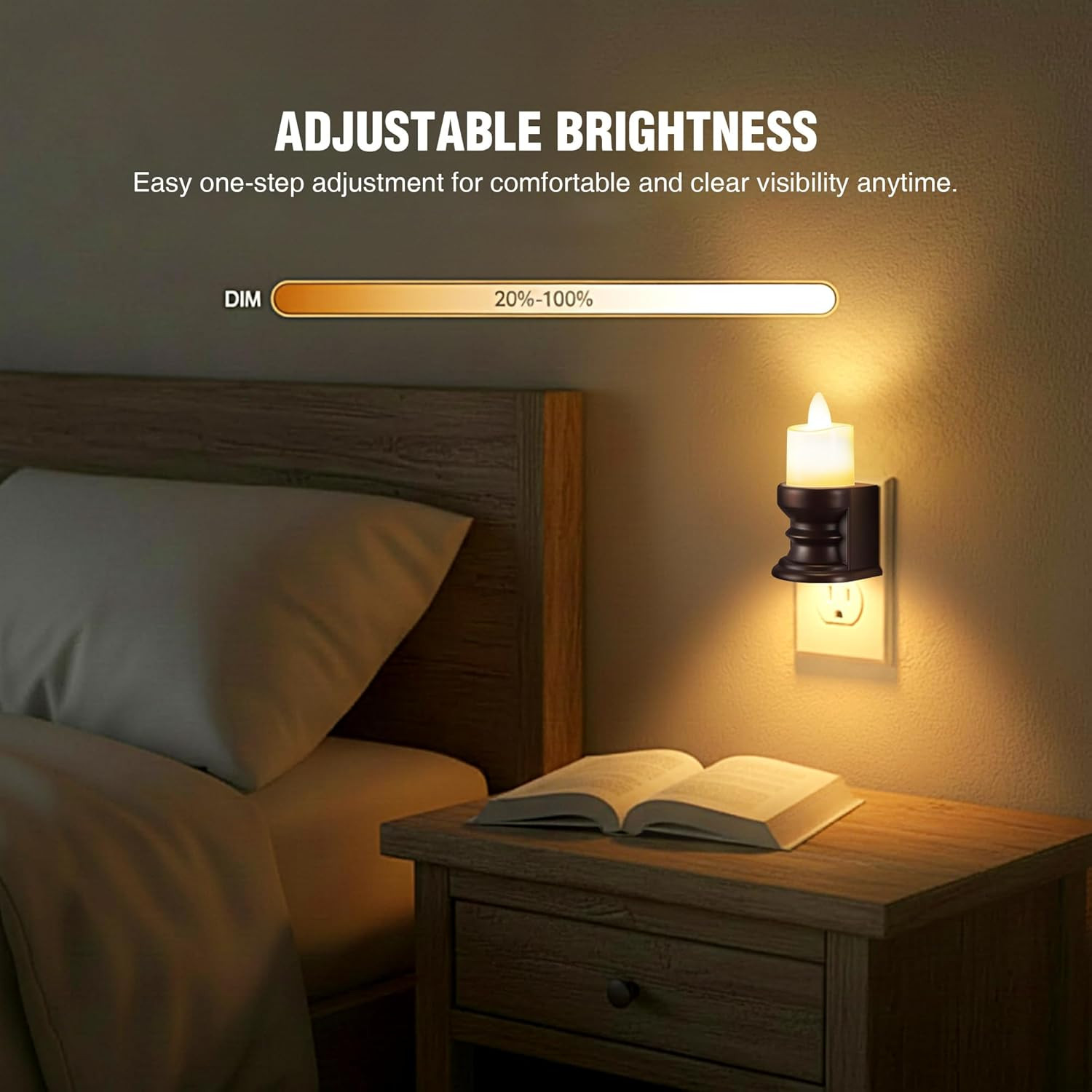 Flickering Flameless Candle Night Light Plug in, Dimmable LED Nightlight with Du