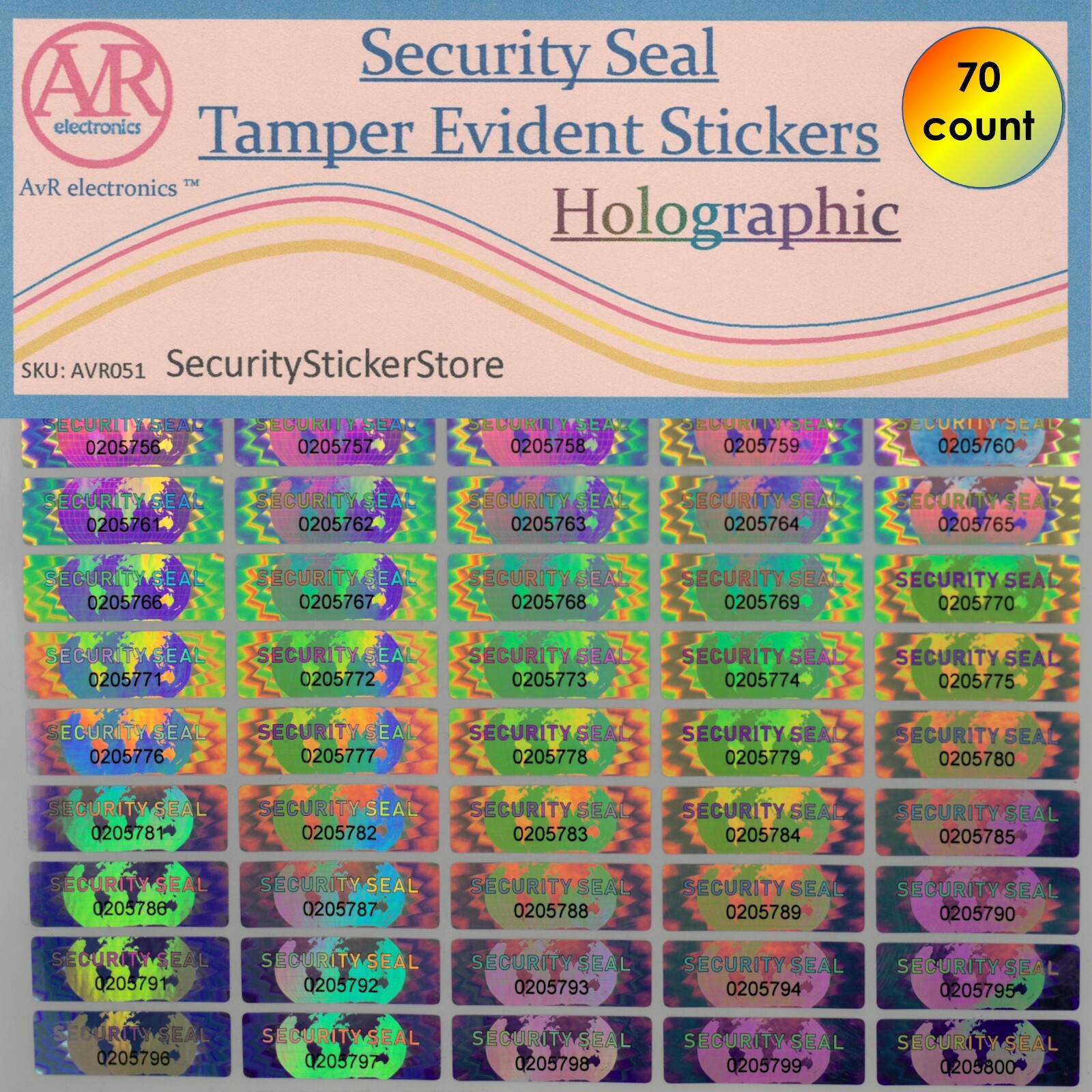 SECURITY SEAL Tamper Proof Security Sticker (SERIAL NUMBERS) (AvR051)