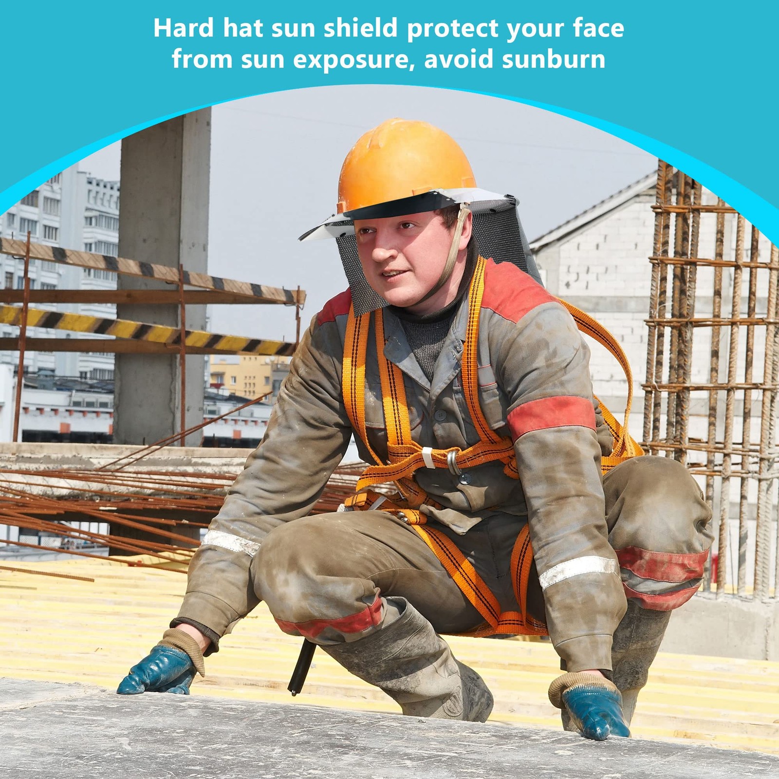 Feekoon Reusable Hard Hat Visor, with Neck Protector Medium, white, black