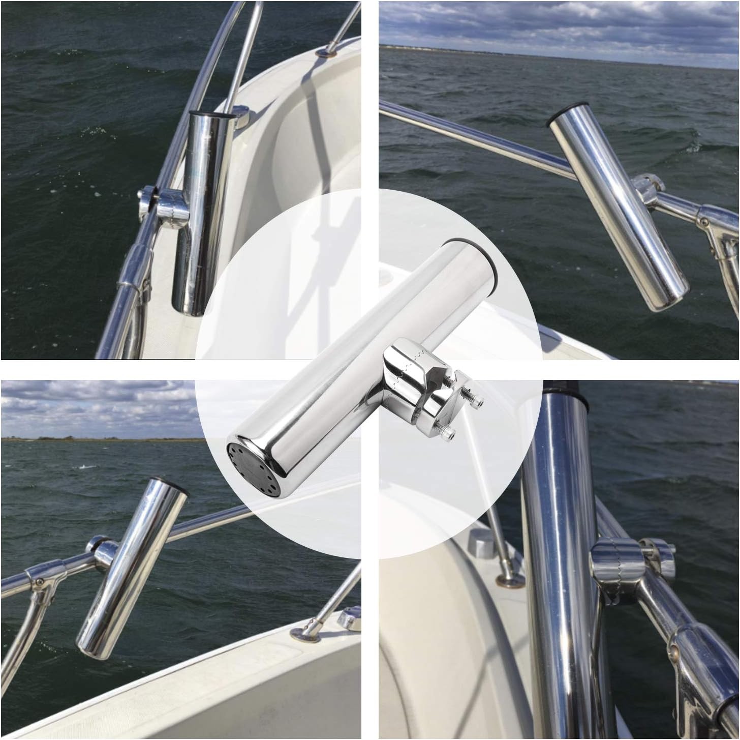 2Pcs Stainless Steel Rod Holders Clamp on Fishing Rod Holder for Rail 7/8" to 1"