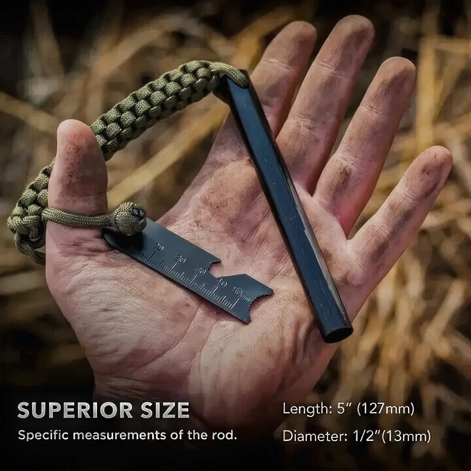 HUGE 5 x 1/2" FERRO ROD Fire Starter Survival Striker Flint + Emergency Paracord