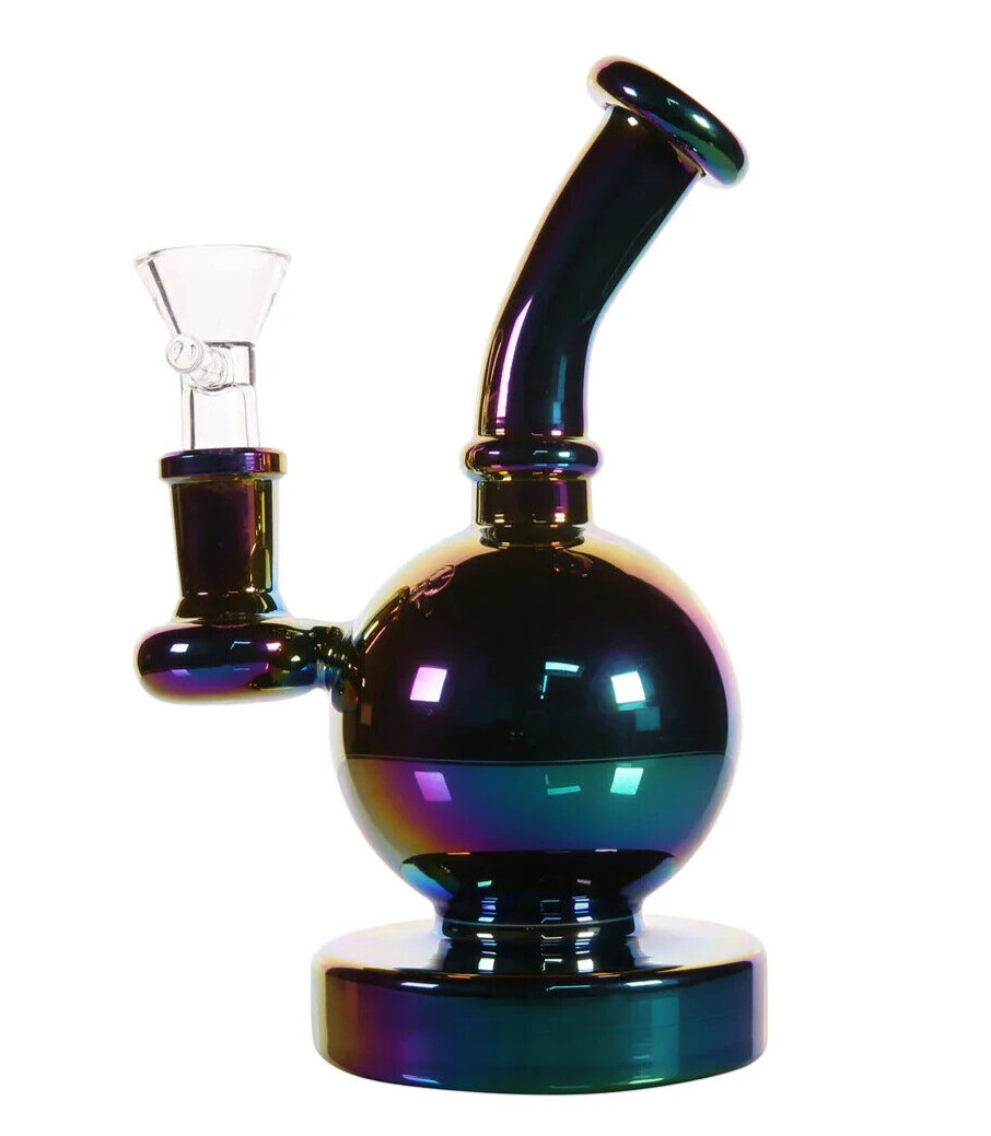 6 Inch Holographic Rainbow Mini Travel Glass Bong Tobacco Water Pipe + 14mm Bowl