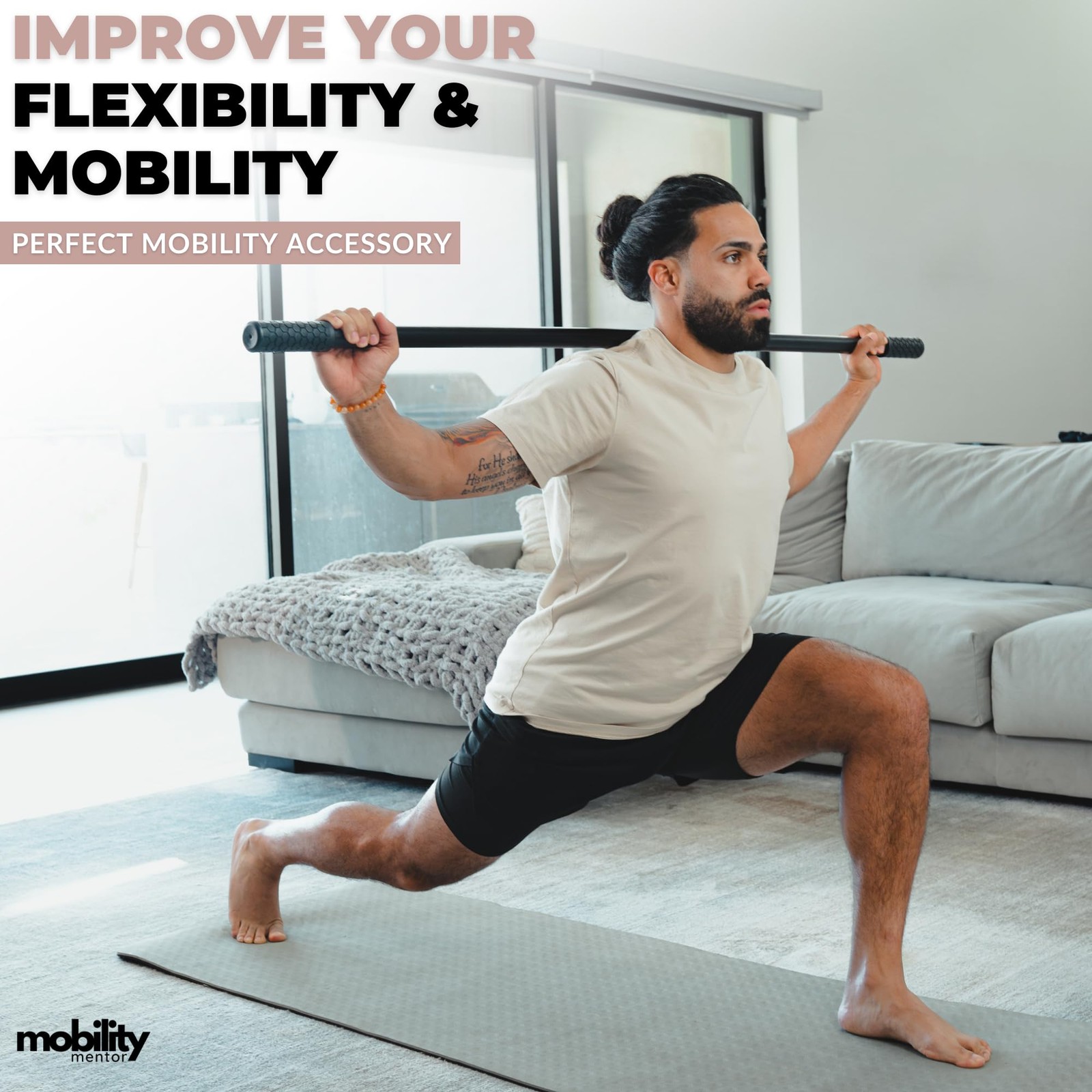 Mobility Mentor Yoga Stick - Mobility Stick - Large Bamboo Exercise Stick for...