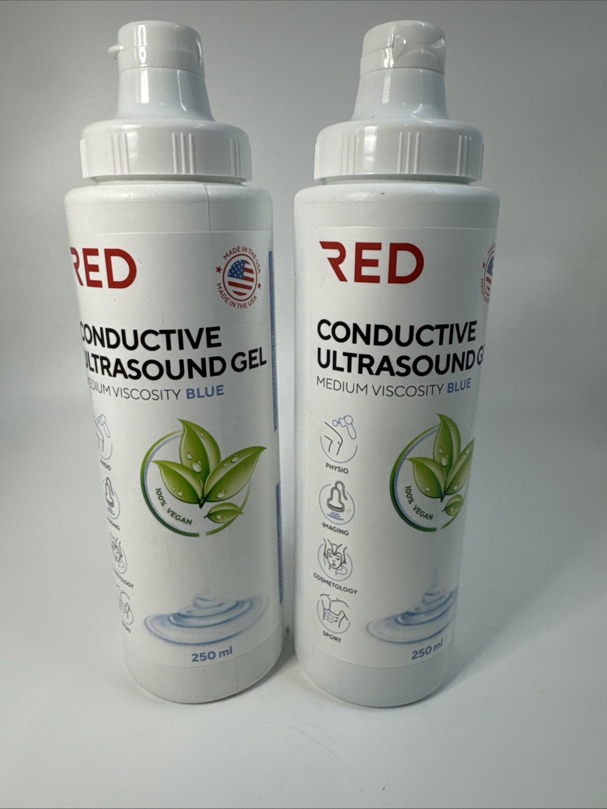 Lot Of 2 RED Conductive Ultrasonic GEL, Baby Doppler,Cavitation 2 x 250ml