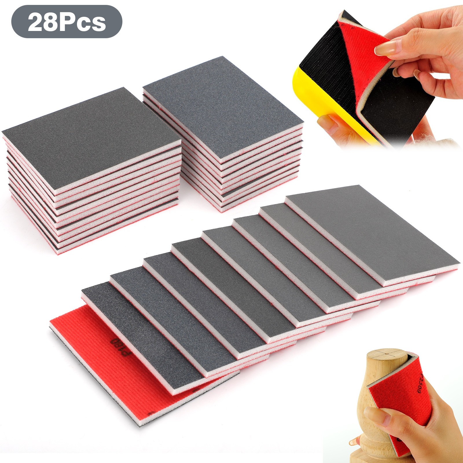 28pcs Sanding Sponge 180-3000 Grit Sandpaper Block Wet Dry Pads for Model Wood