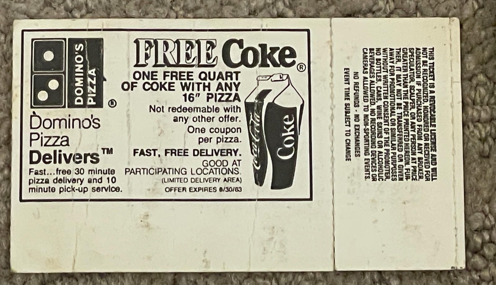 Vintage Concert Ticket - Grateful Dead - Sept. 7, 1983 - Red Rocks Amphitheater