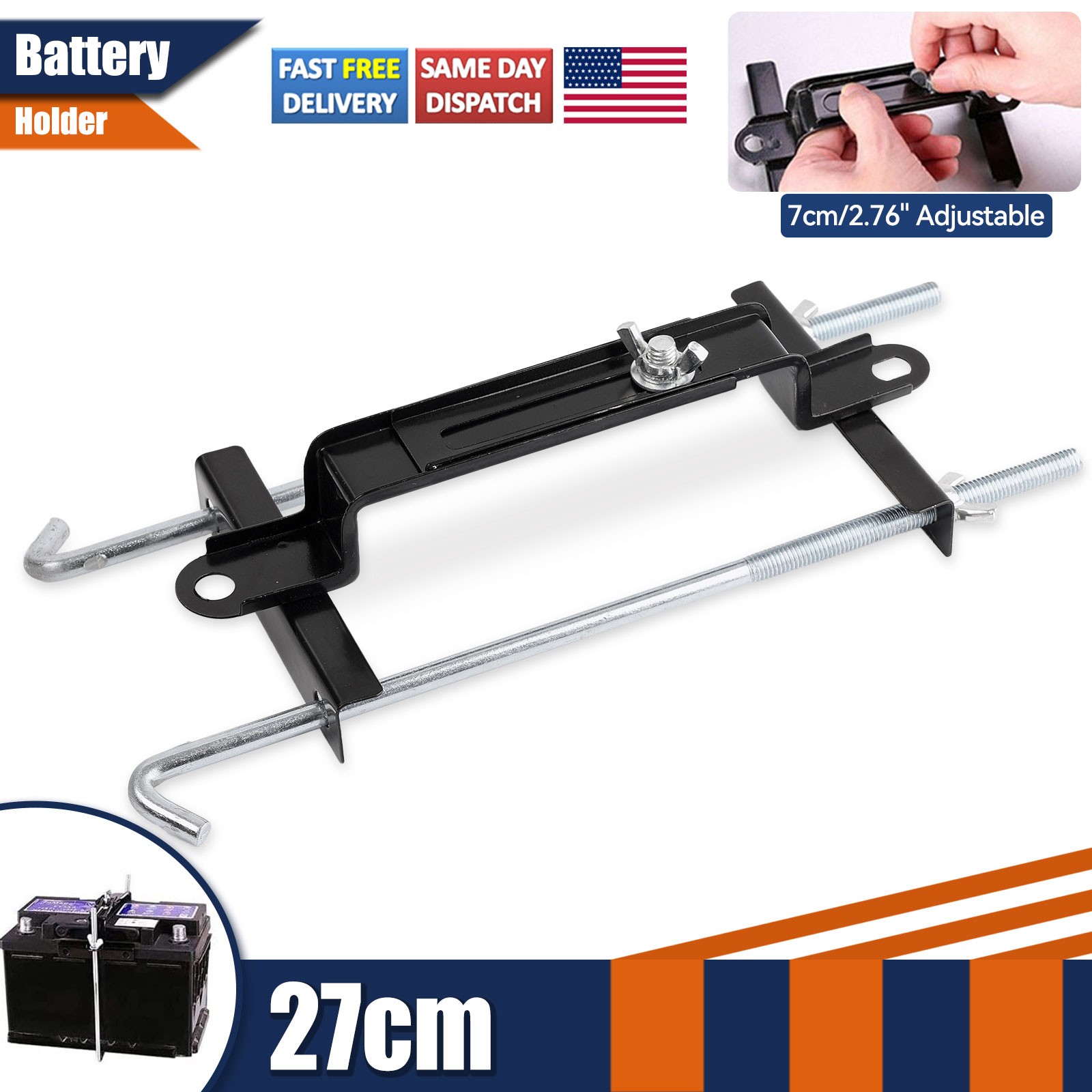 Adjustable Crossbar Storage Battery Hold Down Holder Bracket Rack Car Universal
