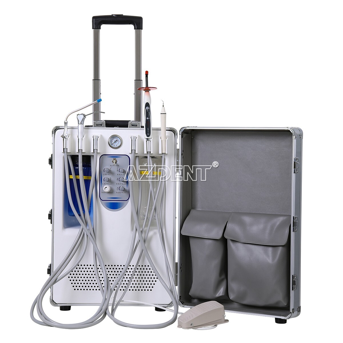 Dental Portable Mobile Delivery Unit Cart+Air Compressor+Scaler+Curing Light USA