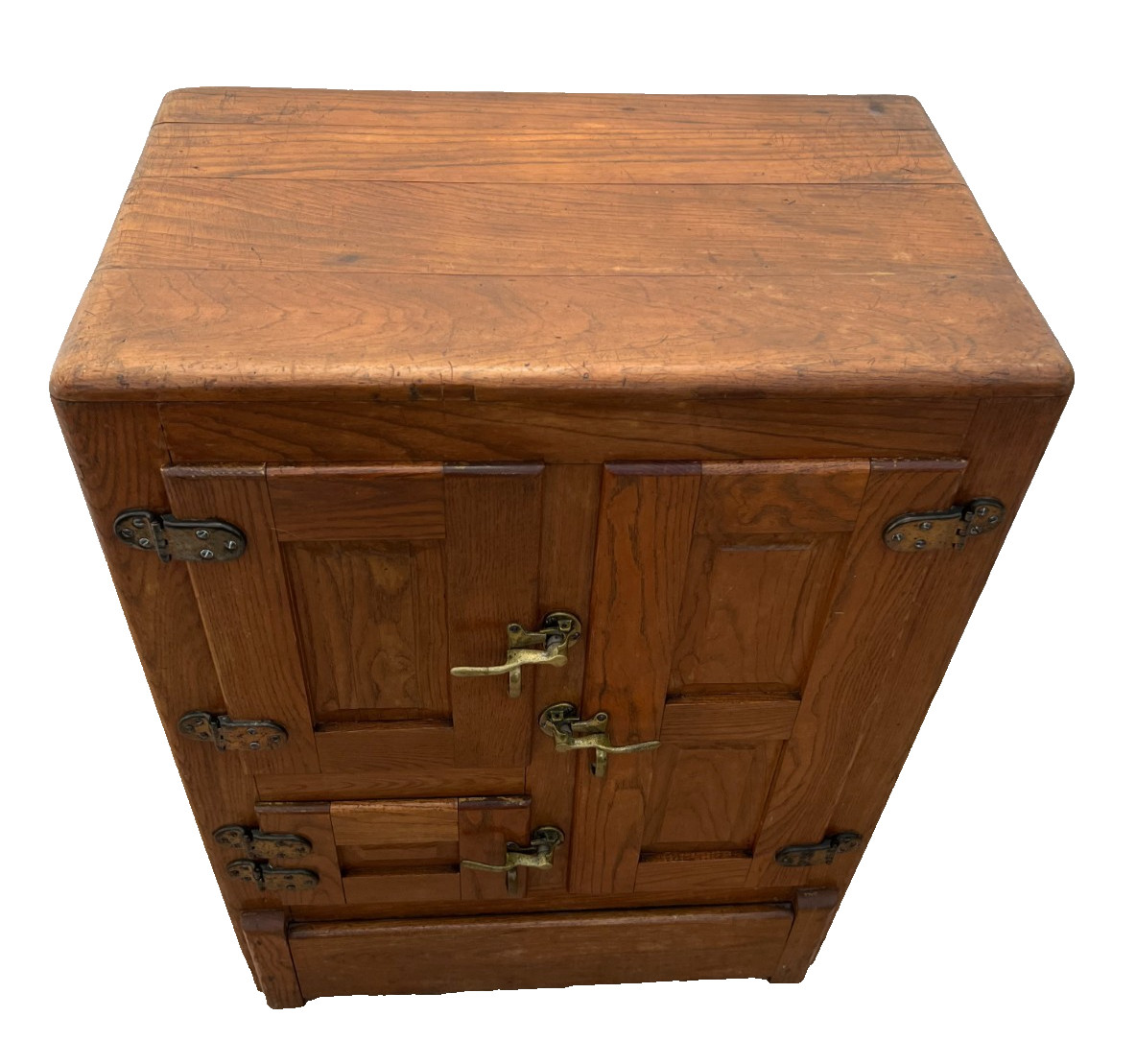 Antique Ice Box Three storage cabinets, Oak, Brass latches, Three Racks, 1920's
