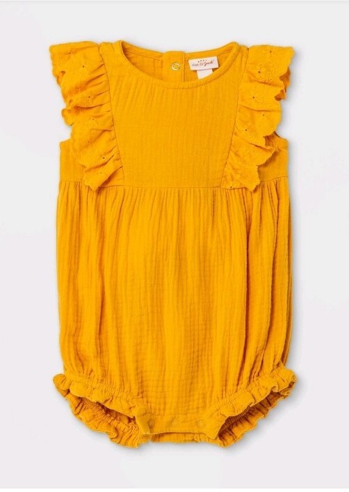 Cat & Jack Bubble Gauze Romper Girls 18 Month Sleeveless Mustard Yellow Ruffle