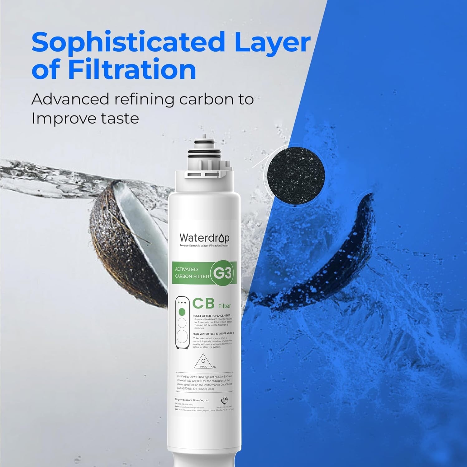 Waterdrop G3 Replacement Filter 1-Year Combo, Pack of 2 WD-G3-CF and 1 WD-G3-CB