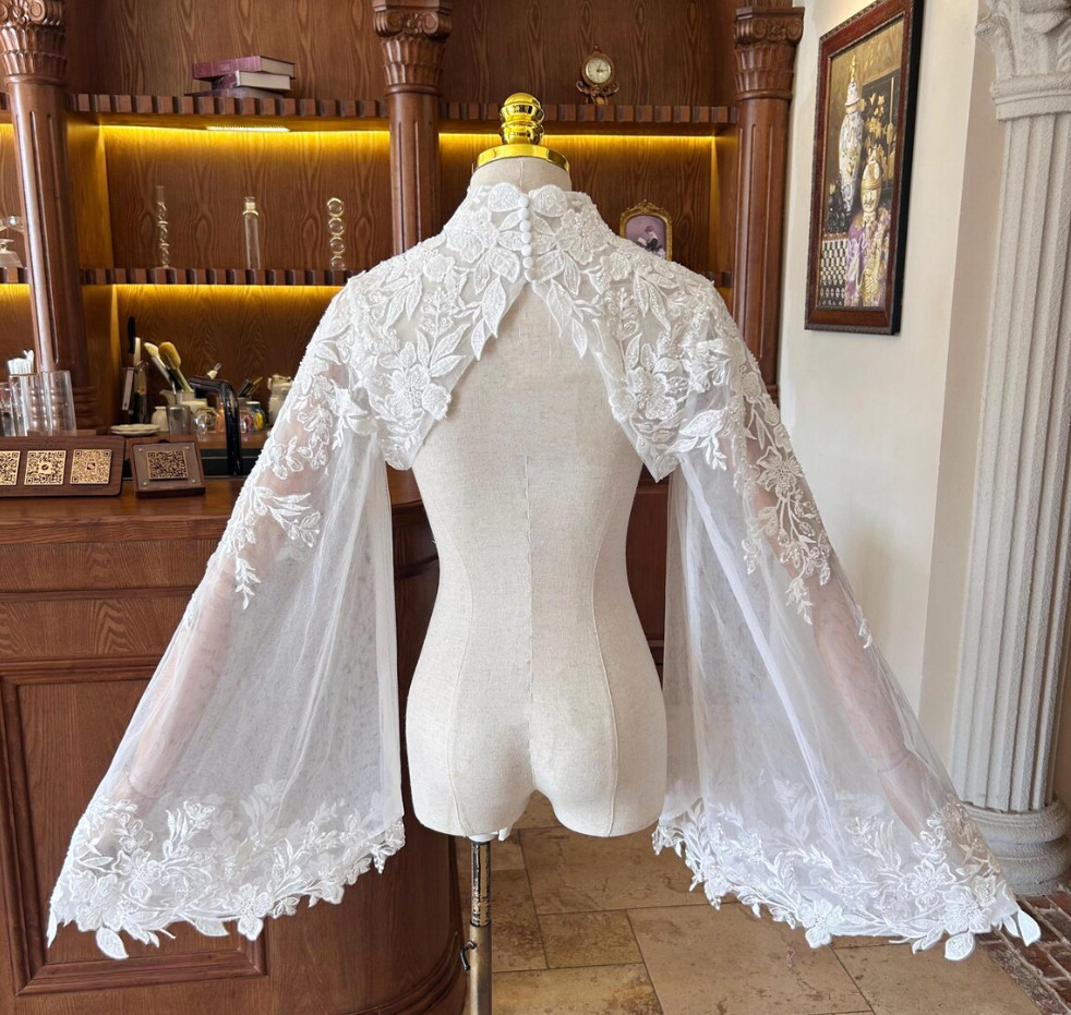 Long Sleeves Wedding Jacket for Bride Bolero Lace White Ivory Bridal Jackets
