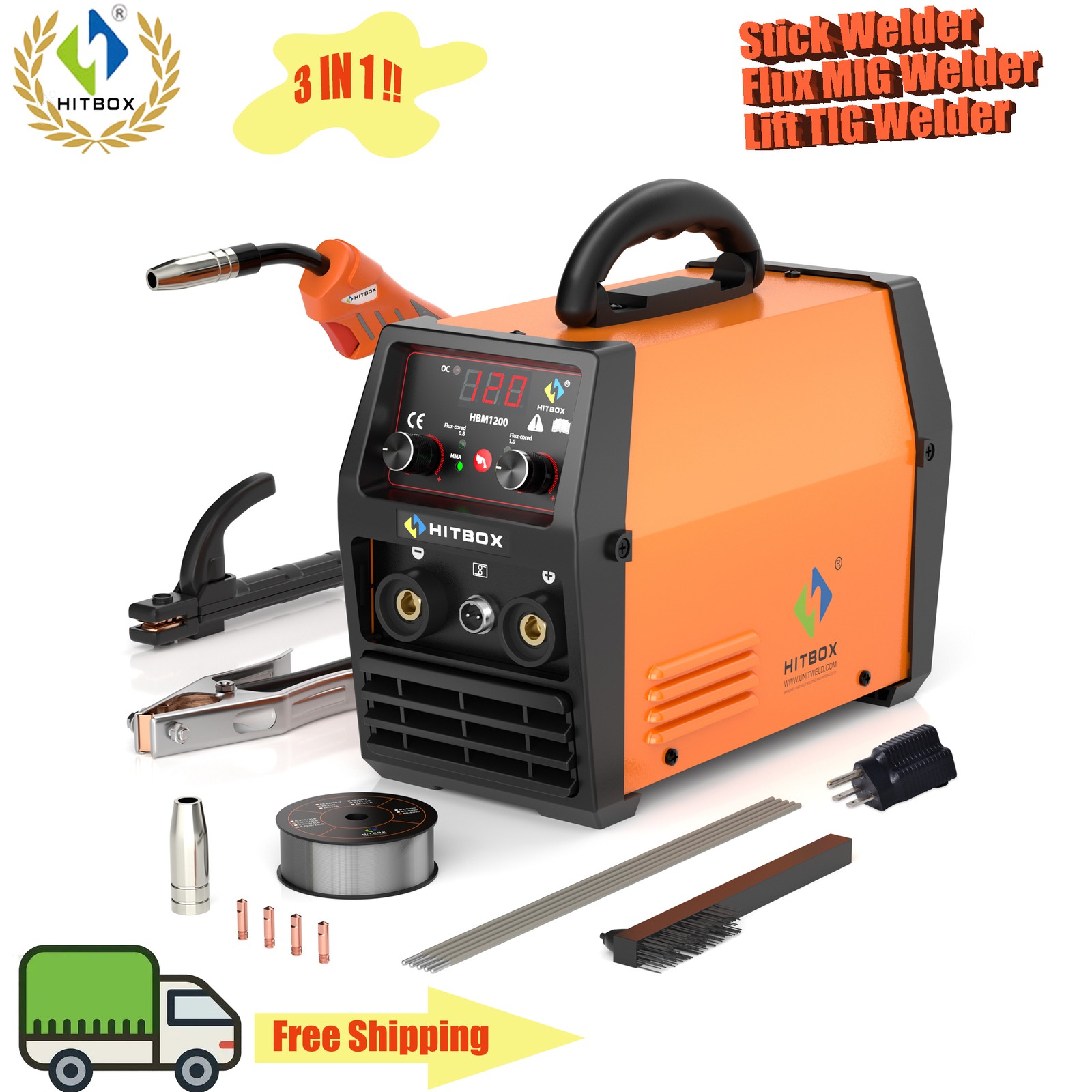 HITBOX 110V/220V 200A 3in1 MMA Welder Gasless MIG Welder LIFT-TIG Welder Machine