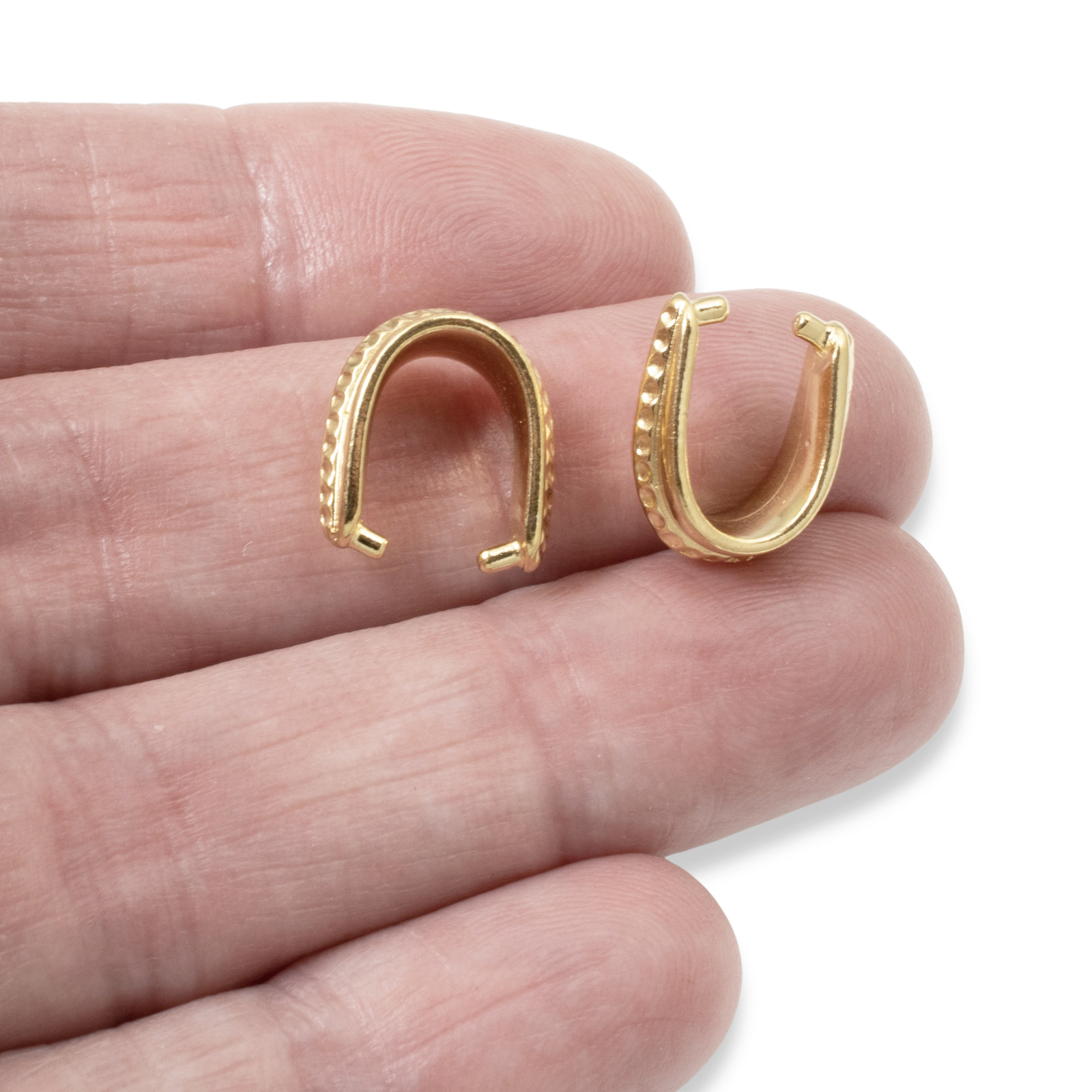 2-Pack Gold Large Hammered Pinch Bail, TierraCast Pewter Pendant Holder