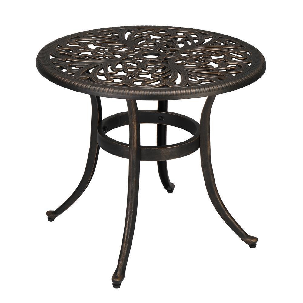 Patio Bistro Table with Umbrella Hole, Cast Aluminum Dining Table for Outdoor