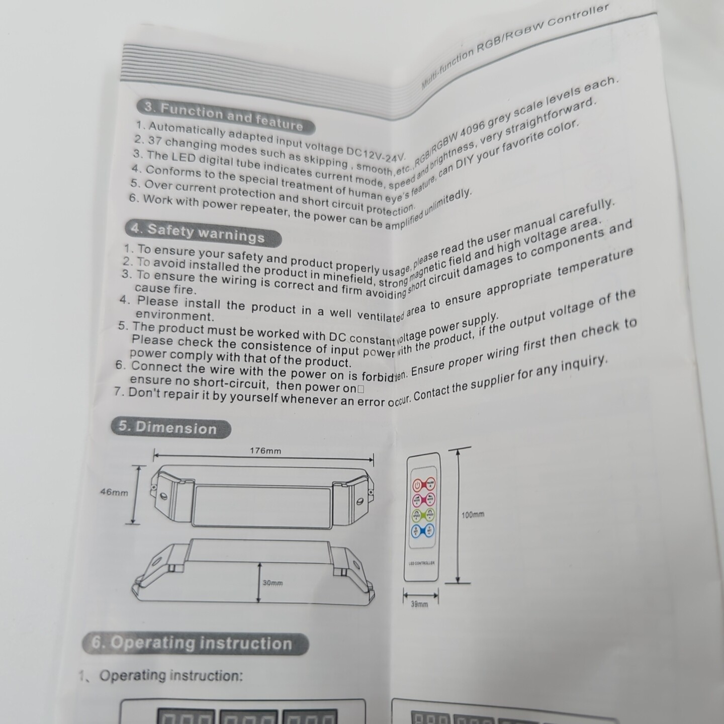 LED Light RGB RGBW Controller 4x Rotary Knobs with RF Remote 4 channel