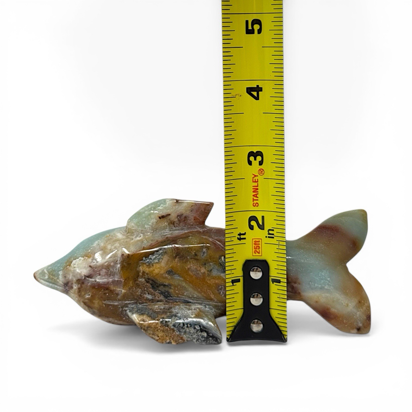 Caribbean Calcite Stone Dolphin Sculpture Carved Crystal Art Decor 264grams