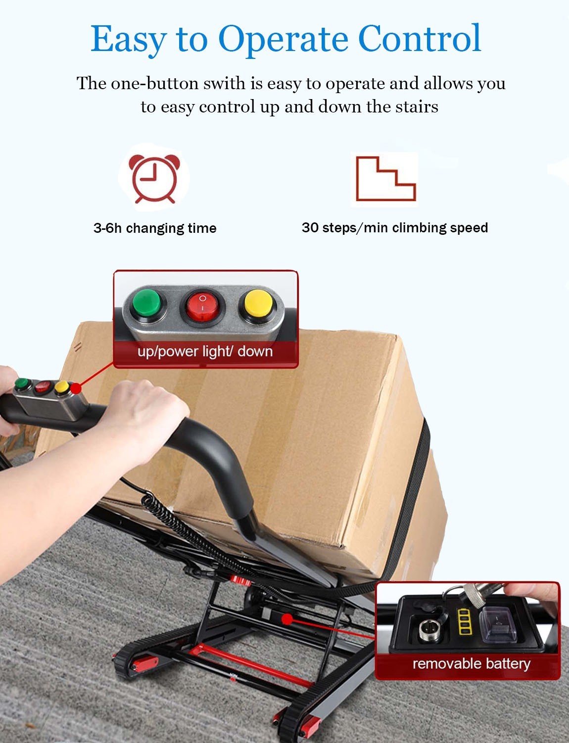 Electric Stair Climbing Cart Portable Motorized Stair Climbing Dolly 80W