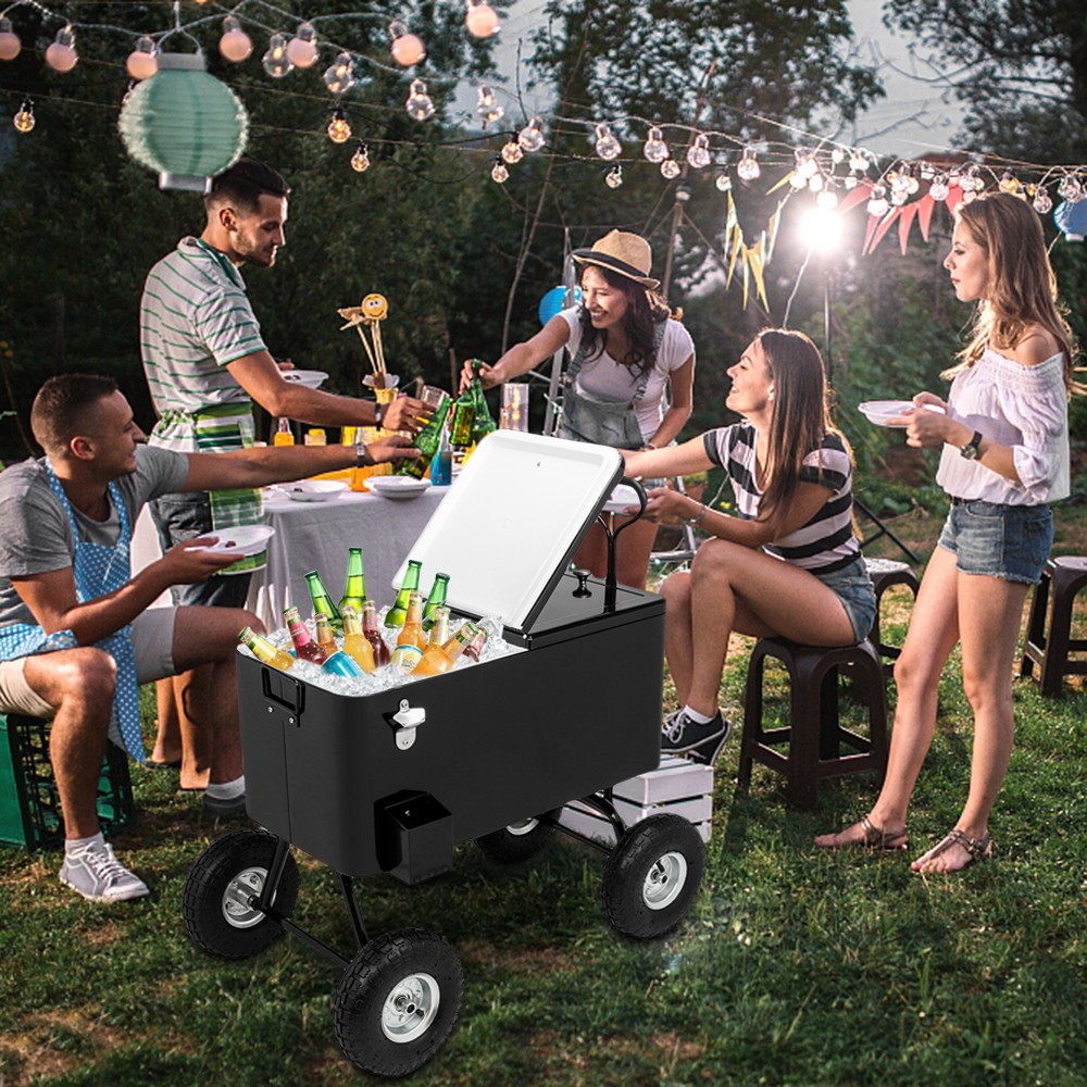 Cooler Cart 80QT Patio Rolling Cooler Picnic Ice Beer Chest w/ Wheels for Party