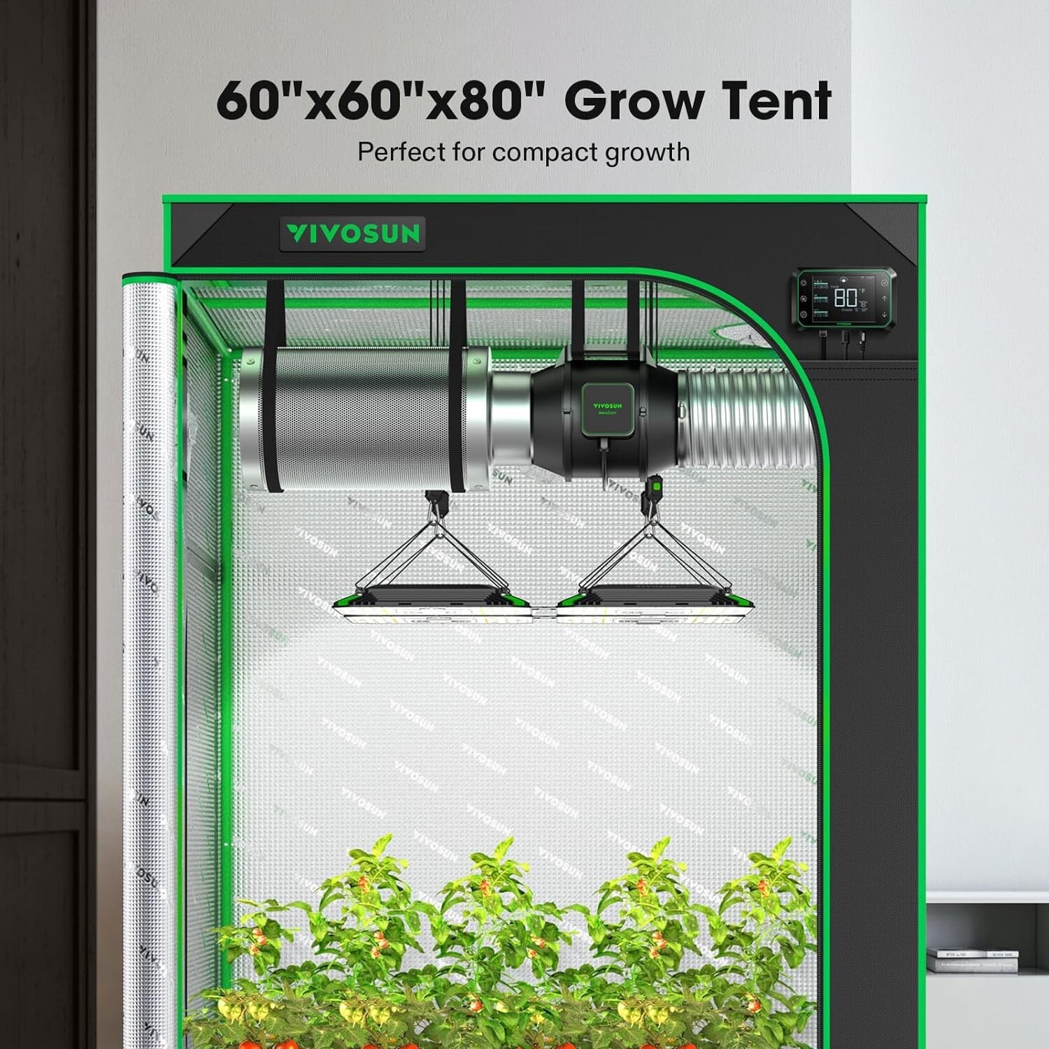 S558 5'x5' Indoor Grow Tent Non Toxic Mylar 100% Reflect 60"X60"X80" 6-10 Plants