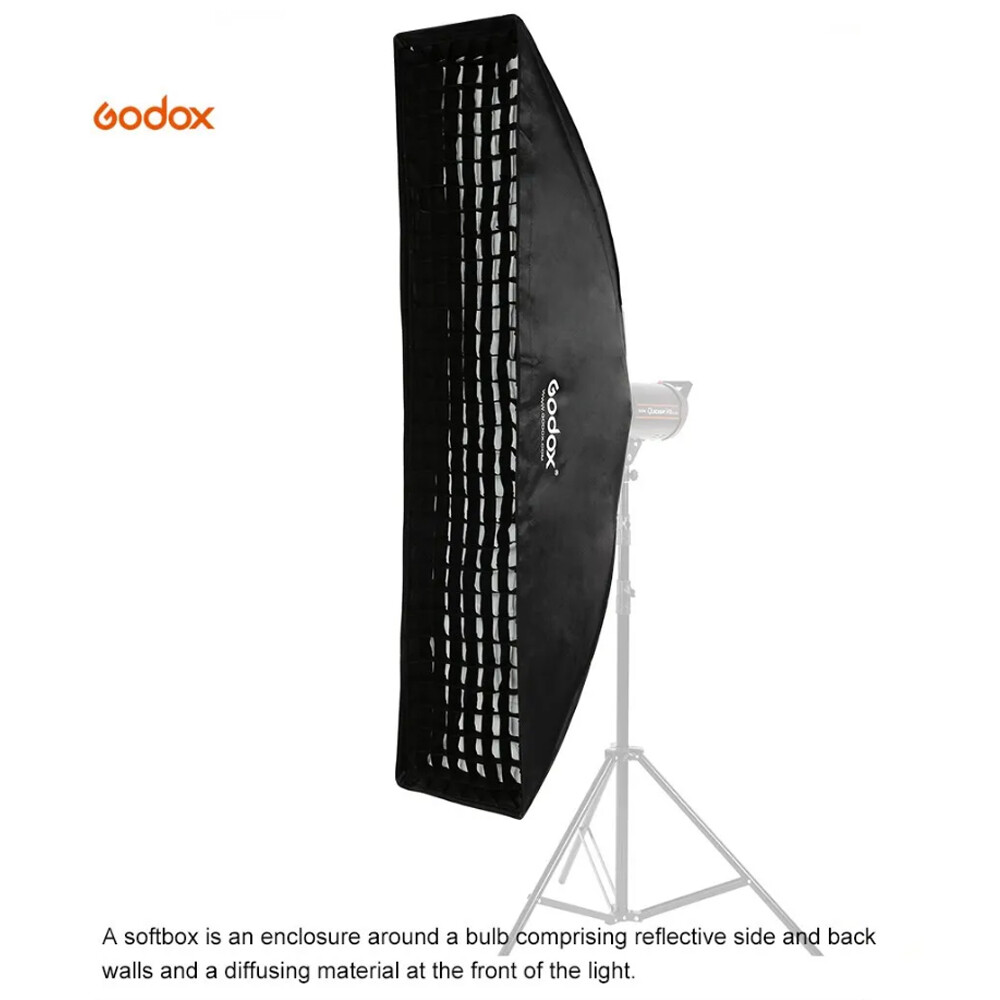 US Godox 22x90cm Rectangle Bowens Mount Strip Softbox with Grid For Strobe Flash