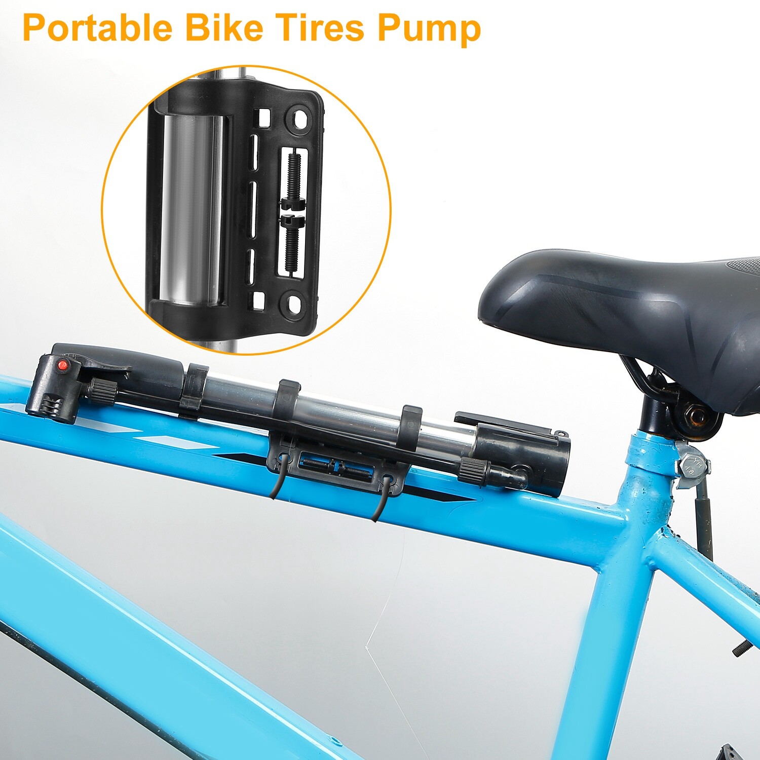 Mini Bike Pump Portable Bicycle Tire Inflator w/ Mount For Mountain Road Bike