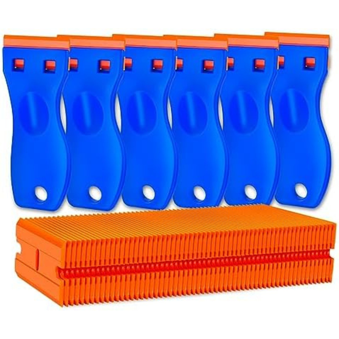 Plastic Razor Blade Scraper Tool, 6 Pcs Razor Scraper with 60 Pcs Plastic Blades