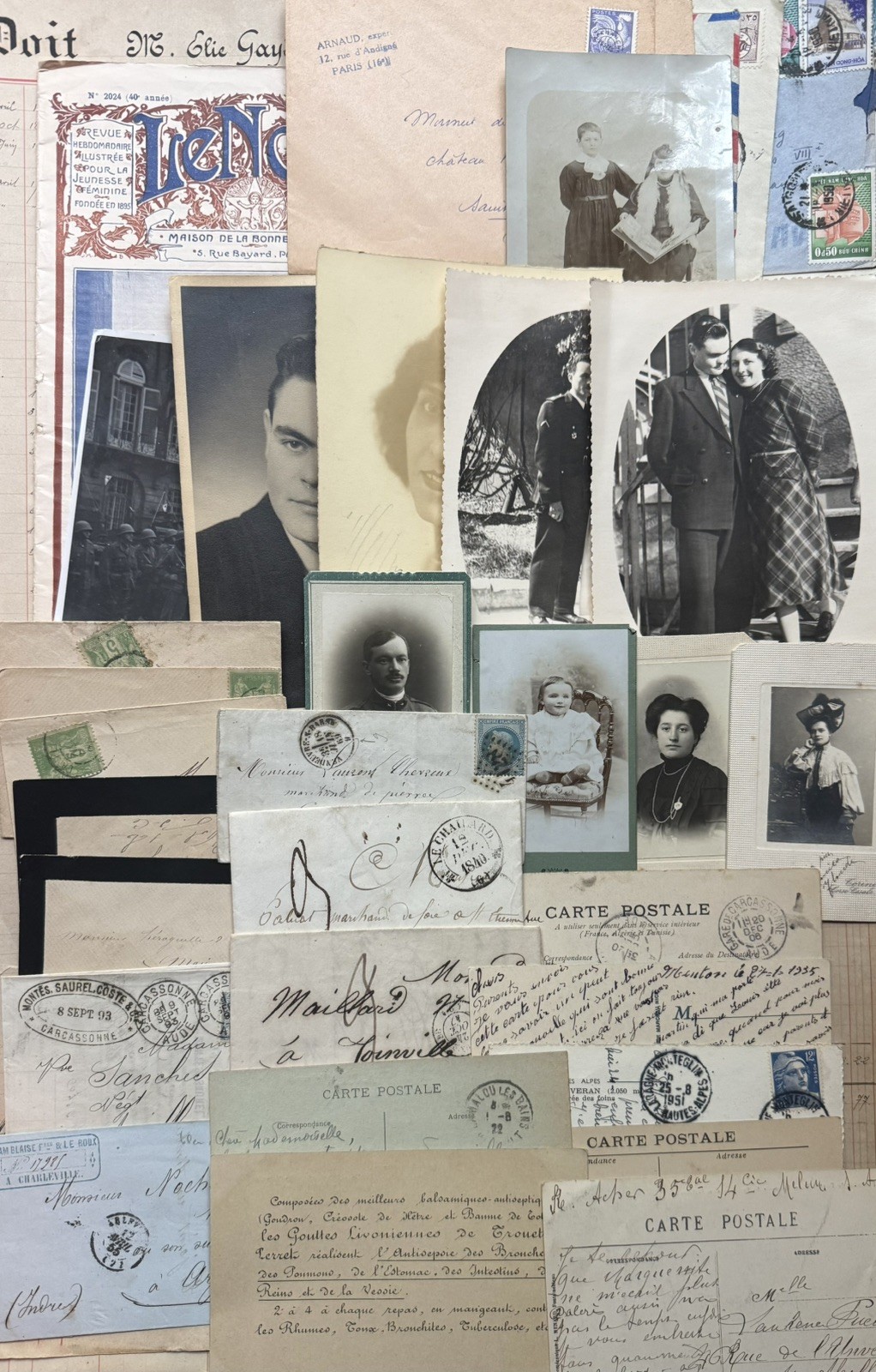 Large Lot Antique Vintage Authentic French Ephemera - Handwritten Letters Photos