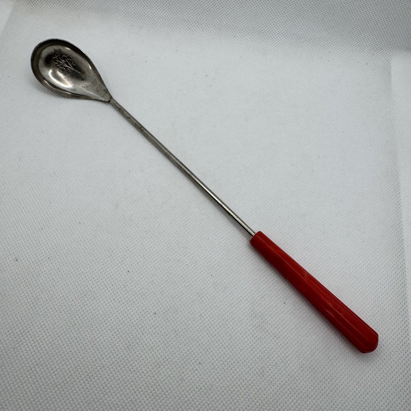 Vintage Cocktail Stir Spoon Muddler Stainless Steel Retro Red Handle